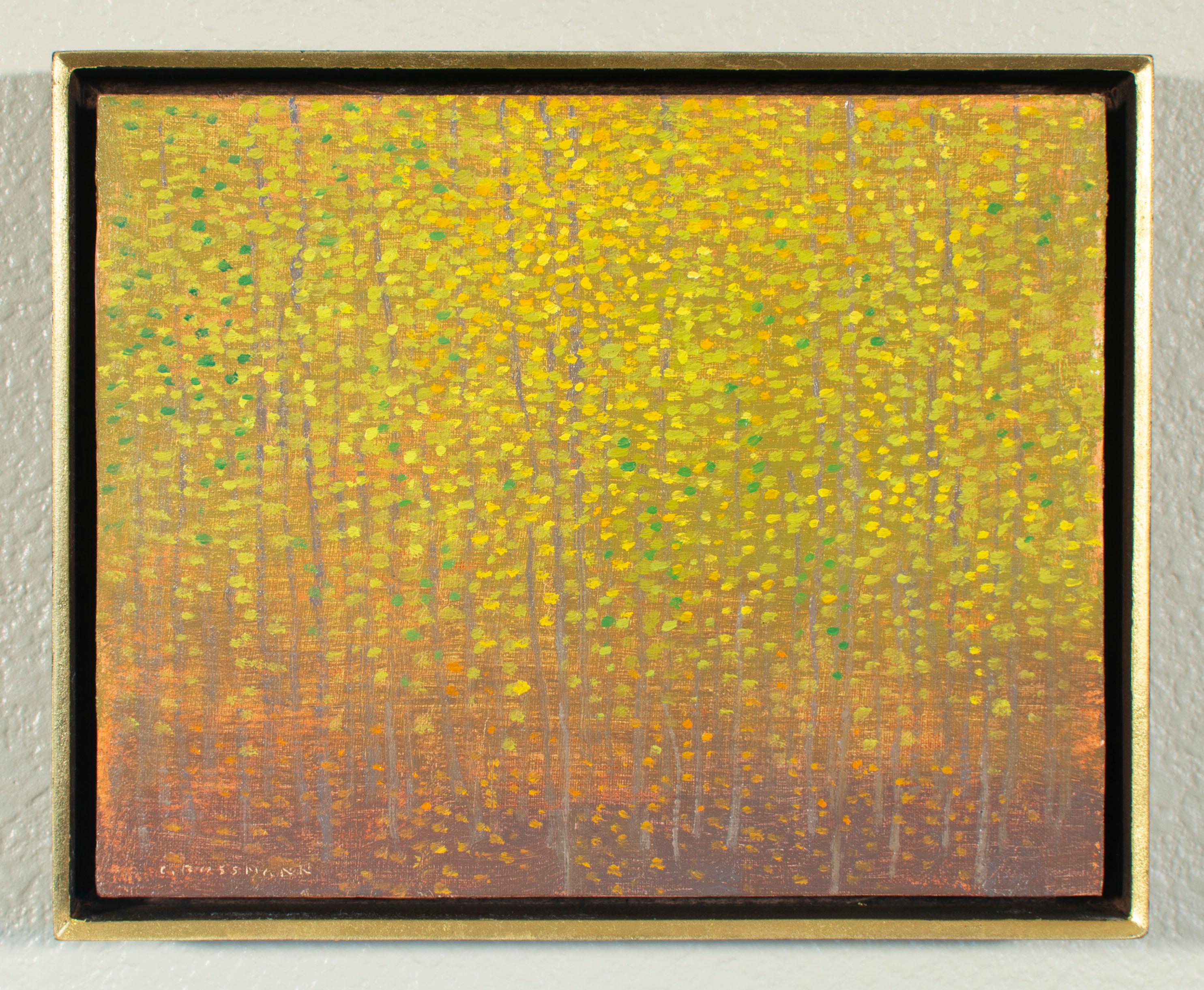 Lampe d'automne claire, peinture à l'huile de paysage abstrait - Painting de David Grossmann