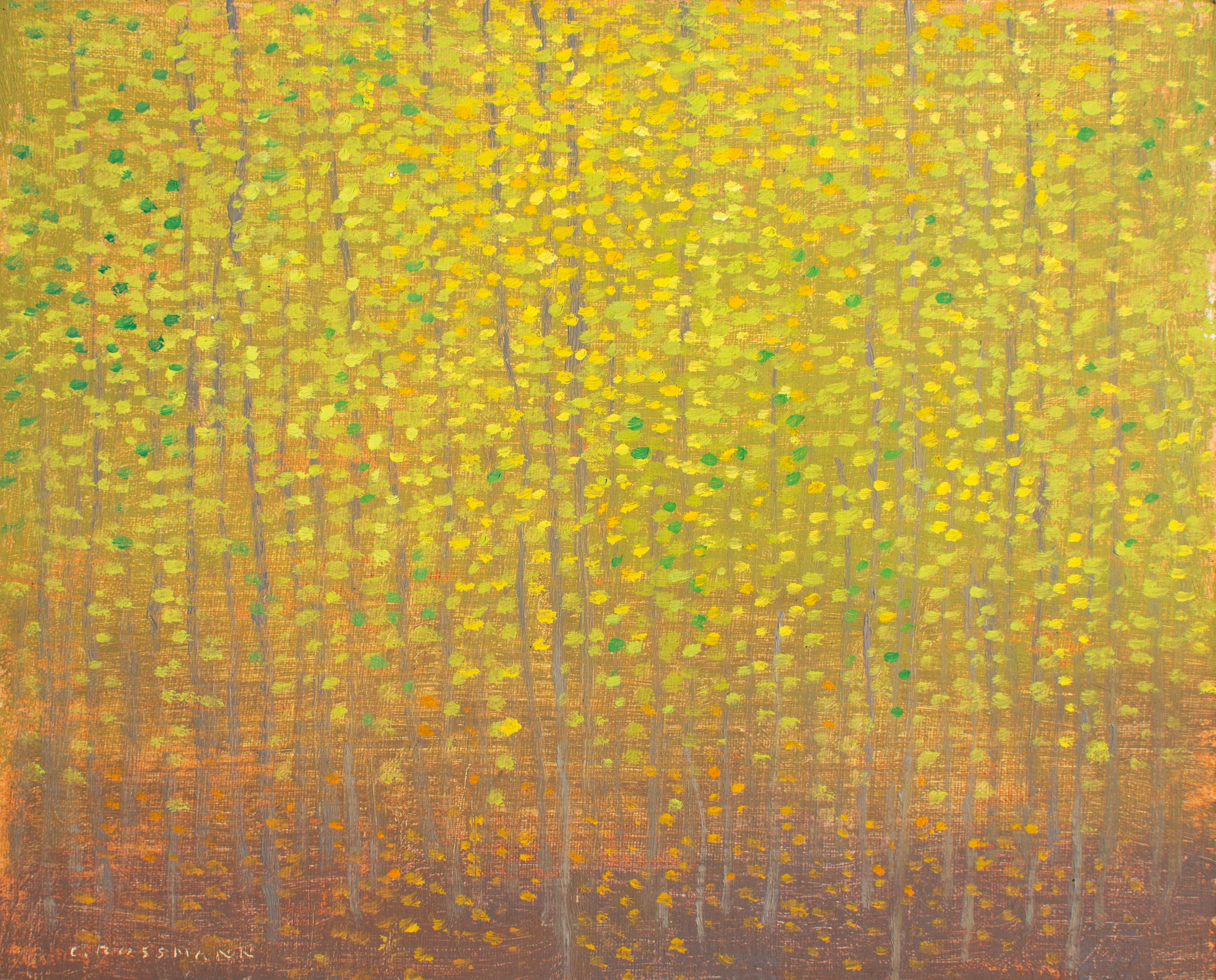 David Grossmann Landscape Painting - Early Autumn Light, Abstracted Landscape Oil Painting