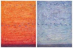 "Vuelo sobre cielo texturizado" (2023) de David Grossmann, pintura díptica original