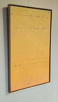 "Linee e uccelli su un cielo dorato", di David Grossmann, Pittura a olio originale