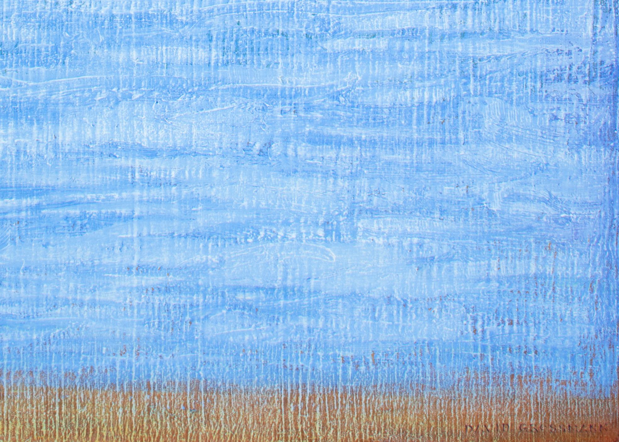 Peinture à l'huile « ciel d'été avec des brins de oiseaux », - Bleu Figurative Painting par David Grossmann