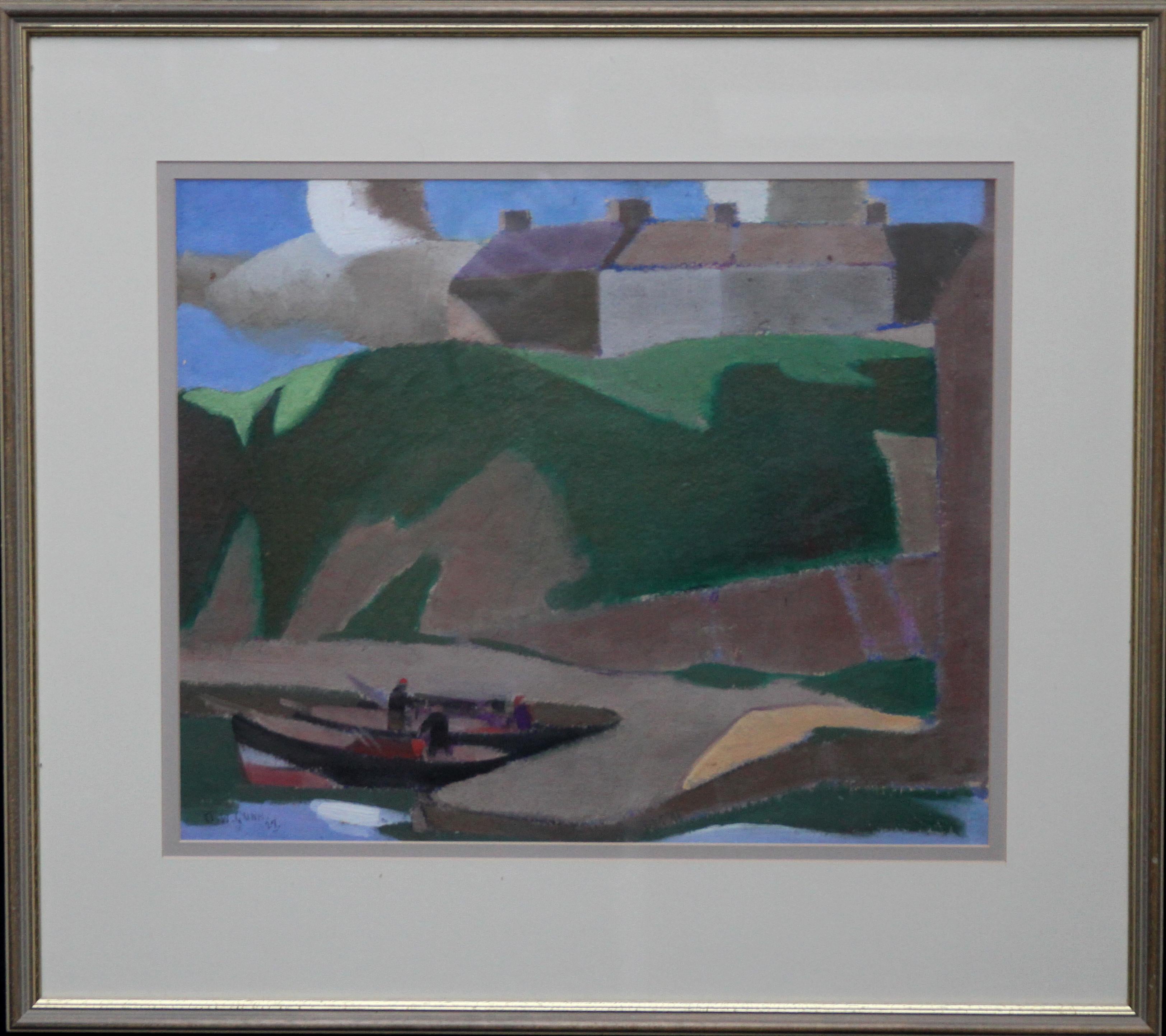 David Gunn Landscape Painting - Caithness Harbour - Scottish Cubist art marine oil painting Founder 1922 Group