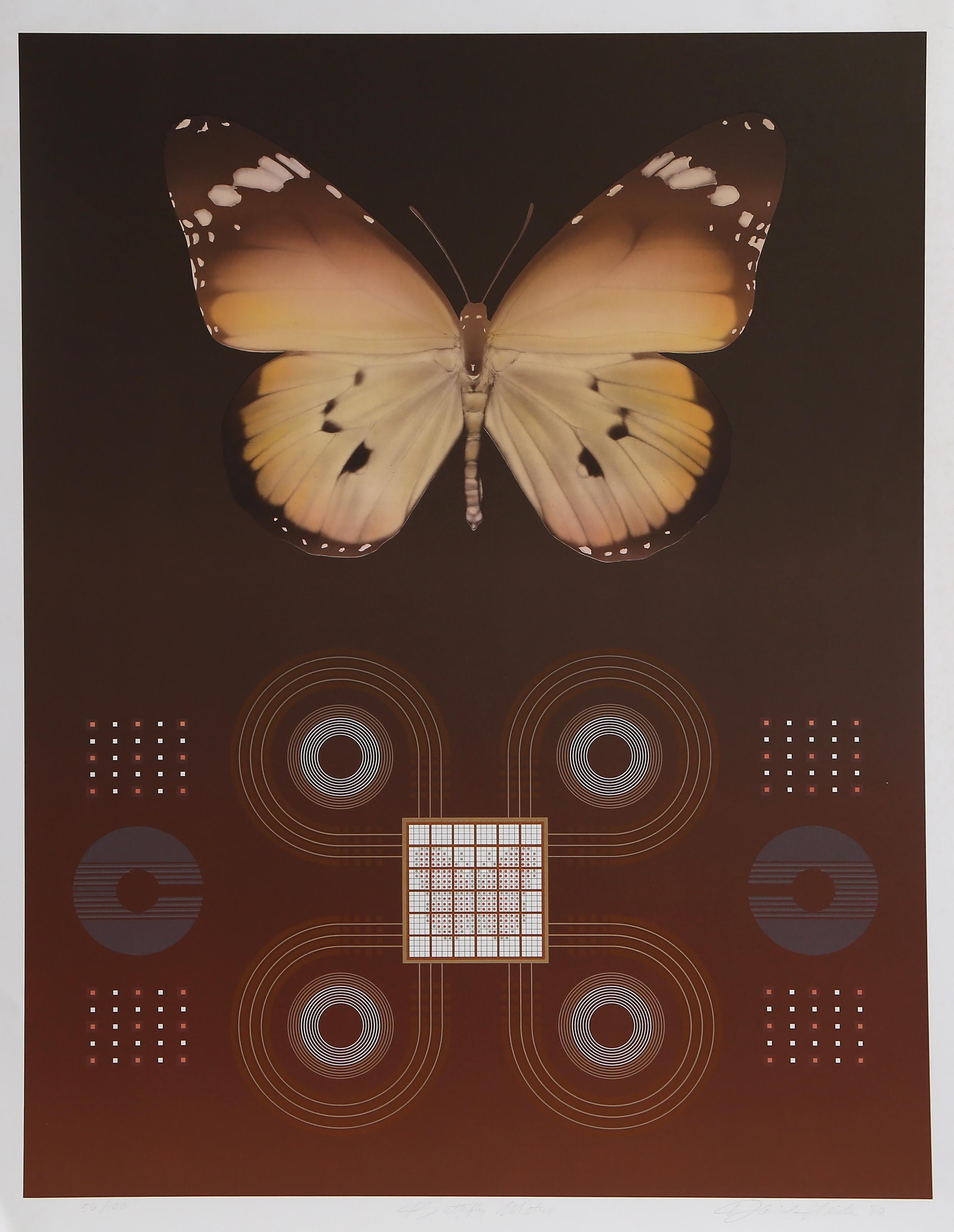 This vibrant 1980 lithograph by David Haidle showcases the artist’s mastery of Psychedelic Art through intricate butterfly imagery and kaleidoscopic patterns. Haidle creates a mesmerizing visual matrix that celebrates nature’s symmetry while