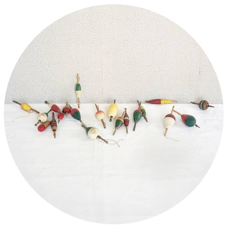 David Halliday Color Photograph - Bobbers (Contemporary Nautical Still Life Photo of Fishing Bobbers on White)