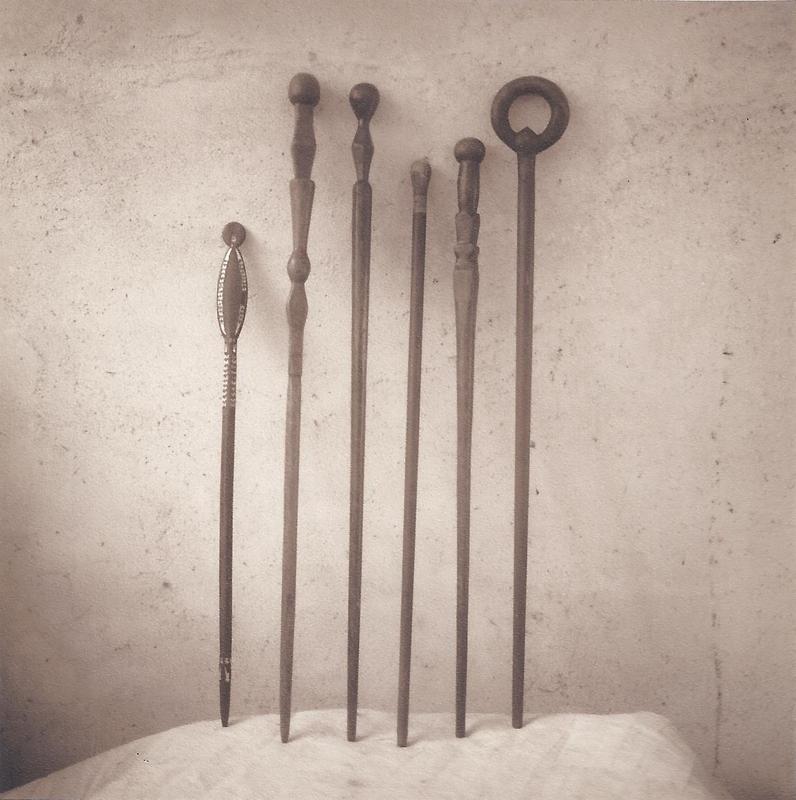 David Halliday Black and White Photograph - Ceremony Canes (Sepia Toned Still Life of 6 Canes from Tonga)