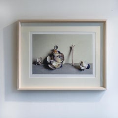 Clam Shells (Framed Still Life Photograph of Blue/White Shells with Drift Wood)