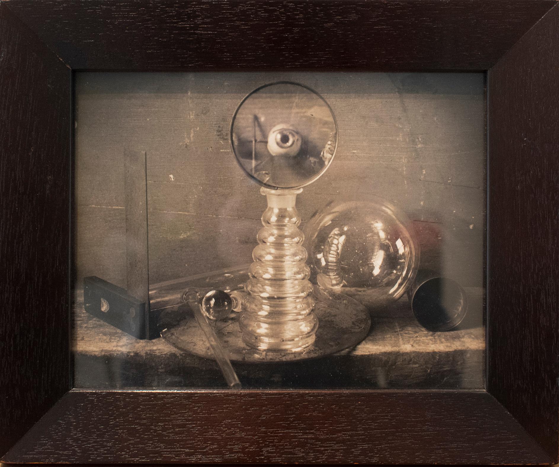 Cruett and Eye (Surrealist Still life Composition, Silver Gelatin Print, Framed) - Photograph by David Halliday