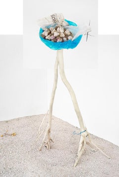 Garlic (Blue Bag): Framed Figurative Still Life Photograph on White