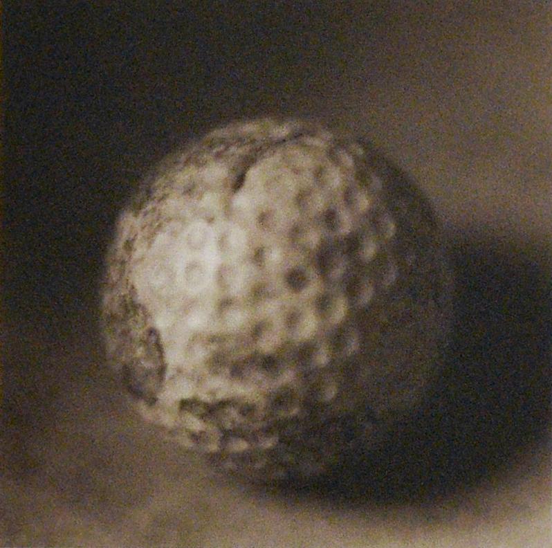 David Halliday Still-Life Photograph - Golf Ball: Still Life Photograph of a White Golf Ball, Handmade Dark Wood Frame