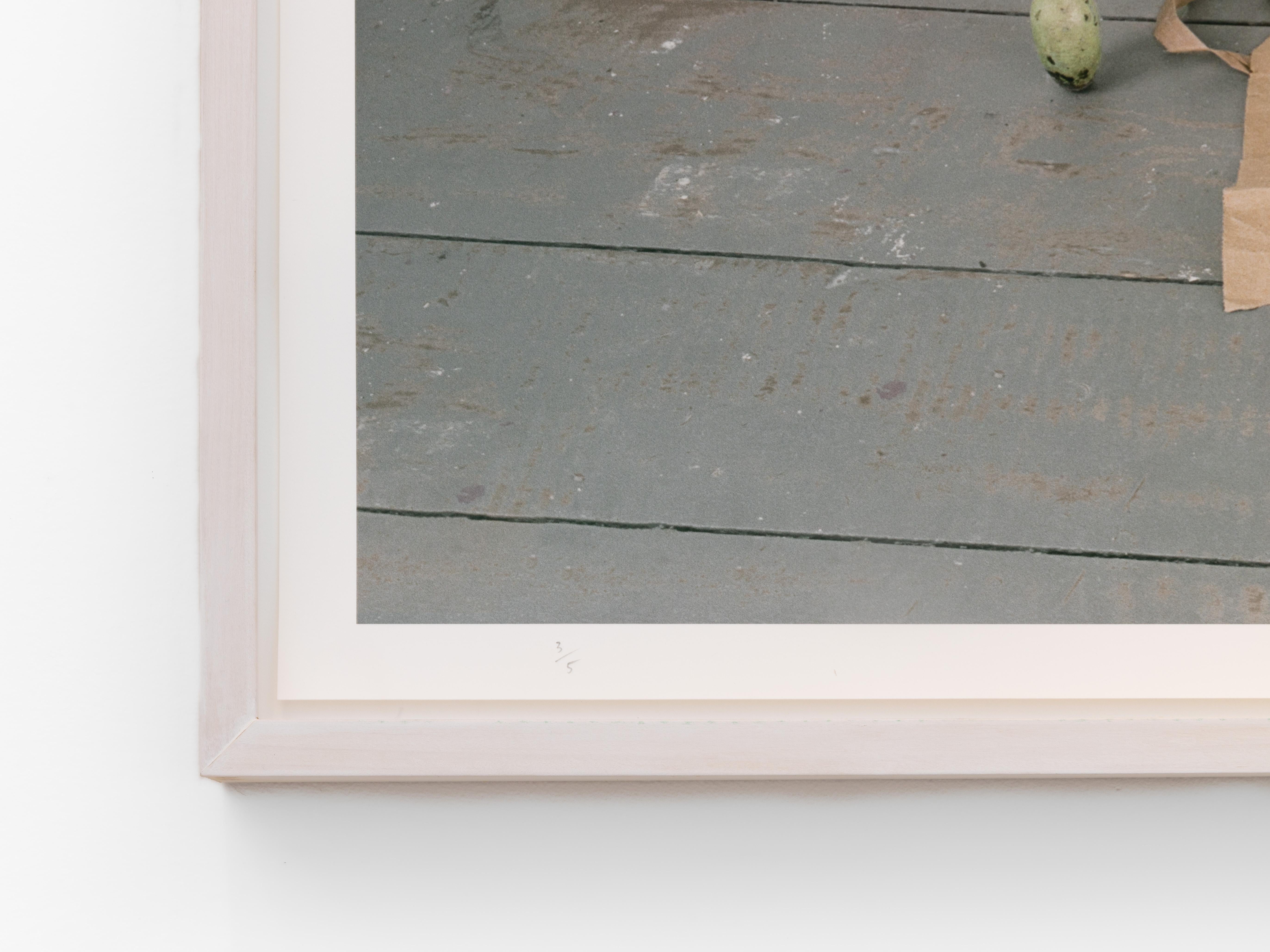 Green Table (Light Filled Still Life Photo w/ Oil Can & Tea Cup), Artist Frame - Contemporary Photograph by David Halliday