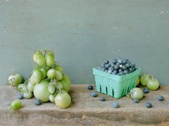 Green Tomatoes & Blueberries: Color Still Life Photograph of Fruit & Vegetables