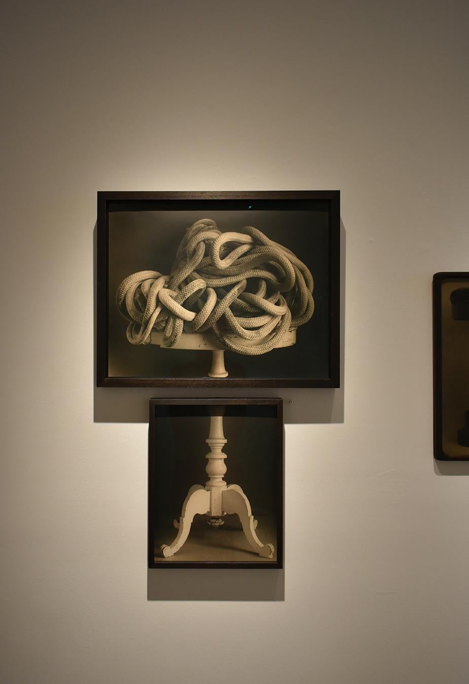 Rope and Side Table (Contemporary Still Life Diptych in Custom Frame ) - Black Still-Life Photograph by David Halliday