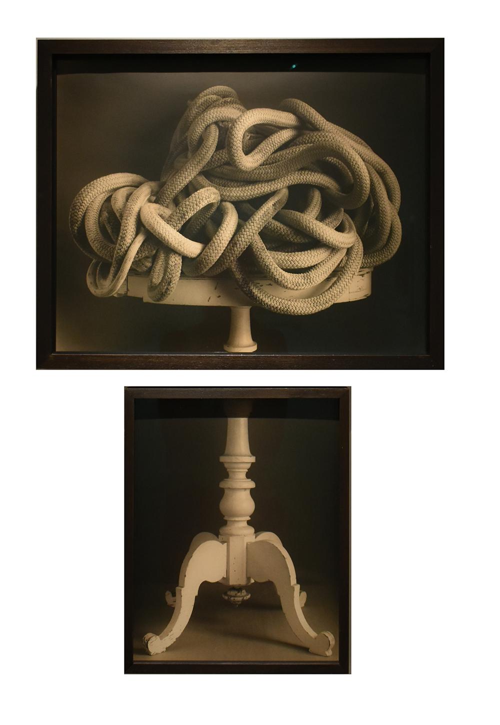 David Halliday Still-Life Photograph - Rope and Side Table (Contemporary Still Life Diptych in Custom Frame )