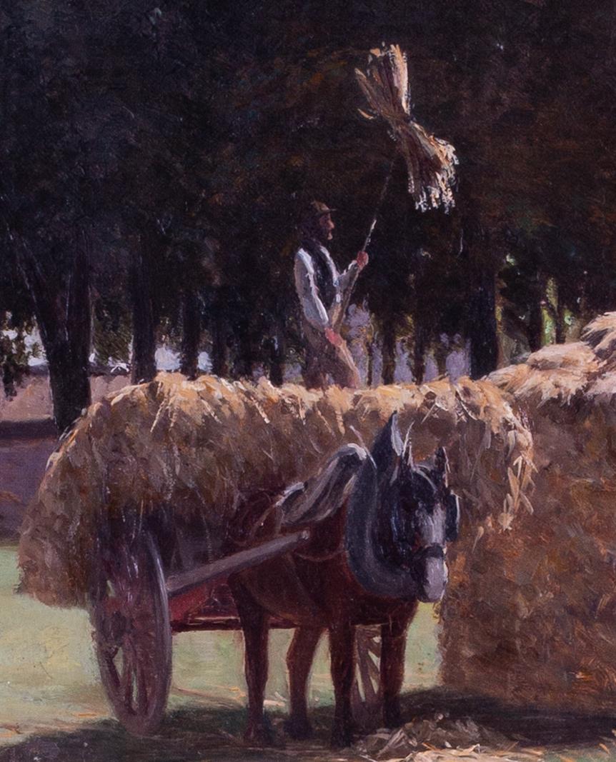 British, 19th Century oil painting of harvest time in the English countryside - Painting by David Hamilton