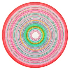 "2001" Contemporary Abstract Neon Pink and Green Concentric Circle Painting