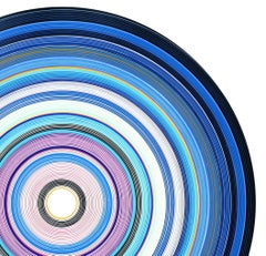 “American Coffee” Contemporary Abstract Navy and Pink Concentric Circle Painting