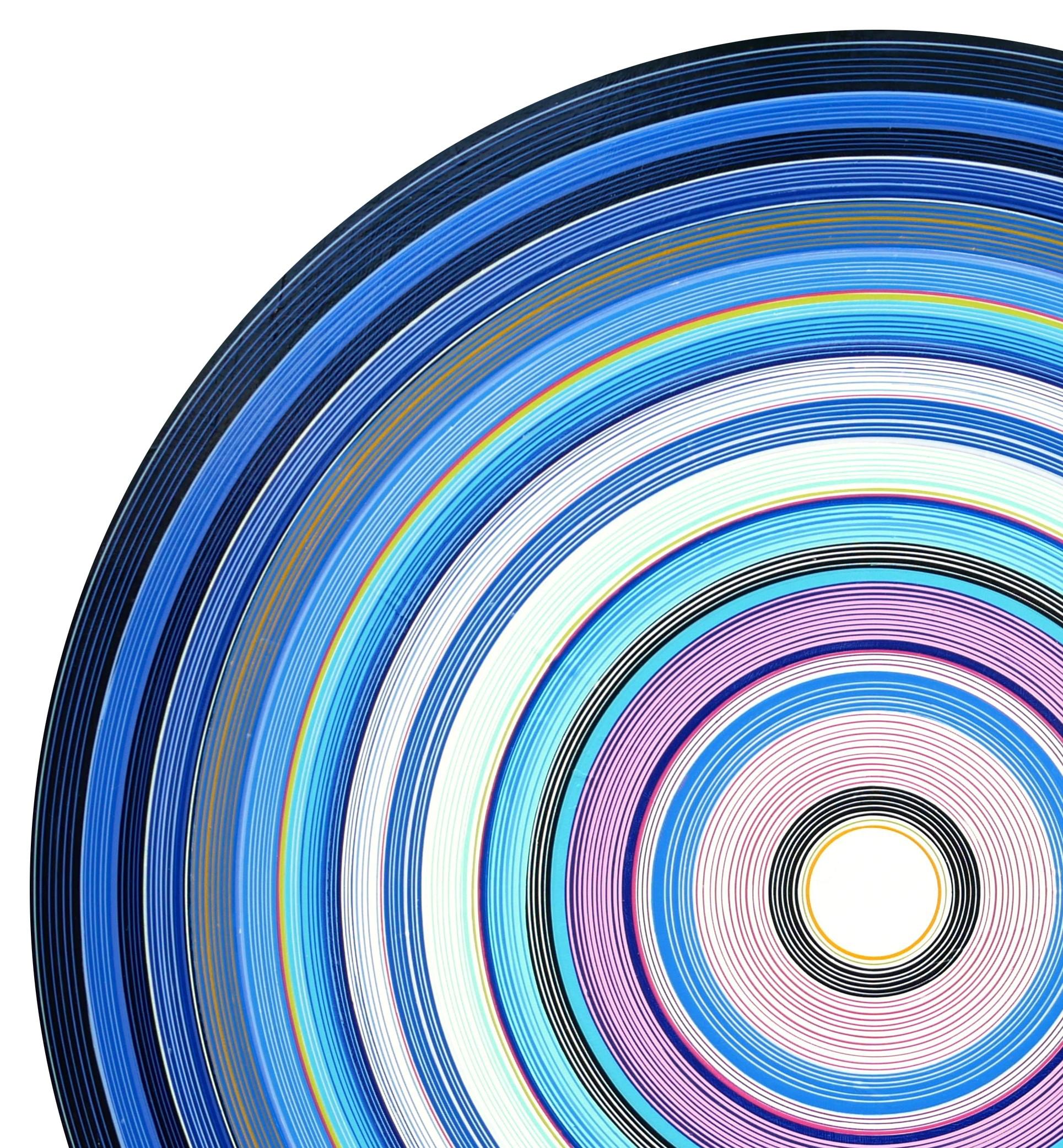 “American Coffee” Contemporary Abstract Navy and Pink Concentric Circle Painting For Sale 2