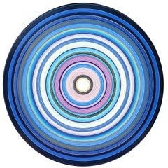 “American Coffee” Contemporary Abstract Navy and Pink Concentric Circle Painting