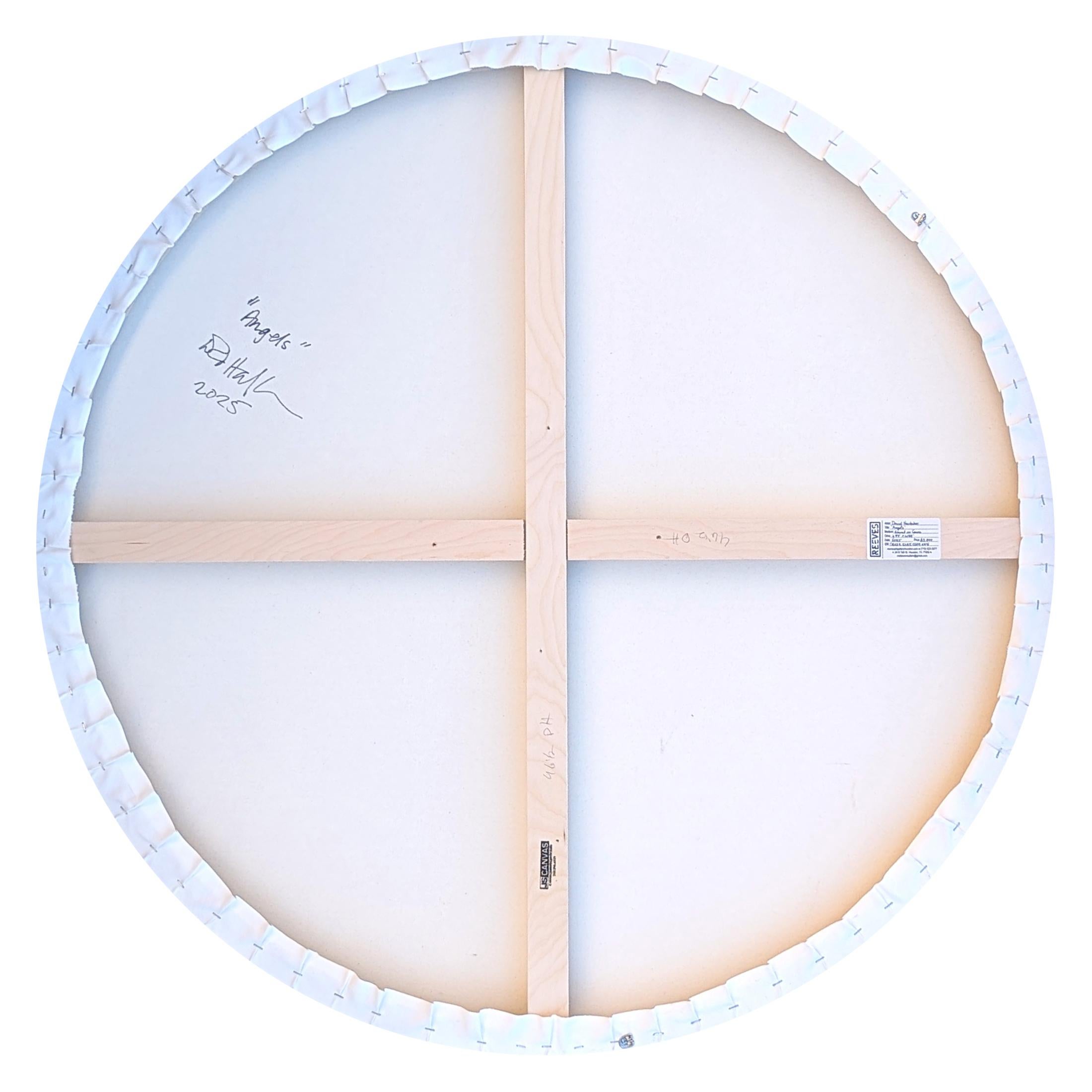 Peinture circulaire contemporaine abstraite de couleur pastel violet et rose de l'artiste David Hardaker de Houston, TX. Signé, titré et daté par l'artiste au verso. 

Déclaration de l'artiste : L'œuvre est une réponse à la musique.

L'application