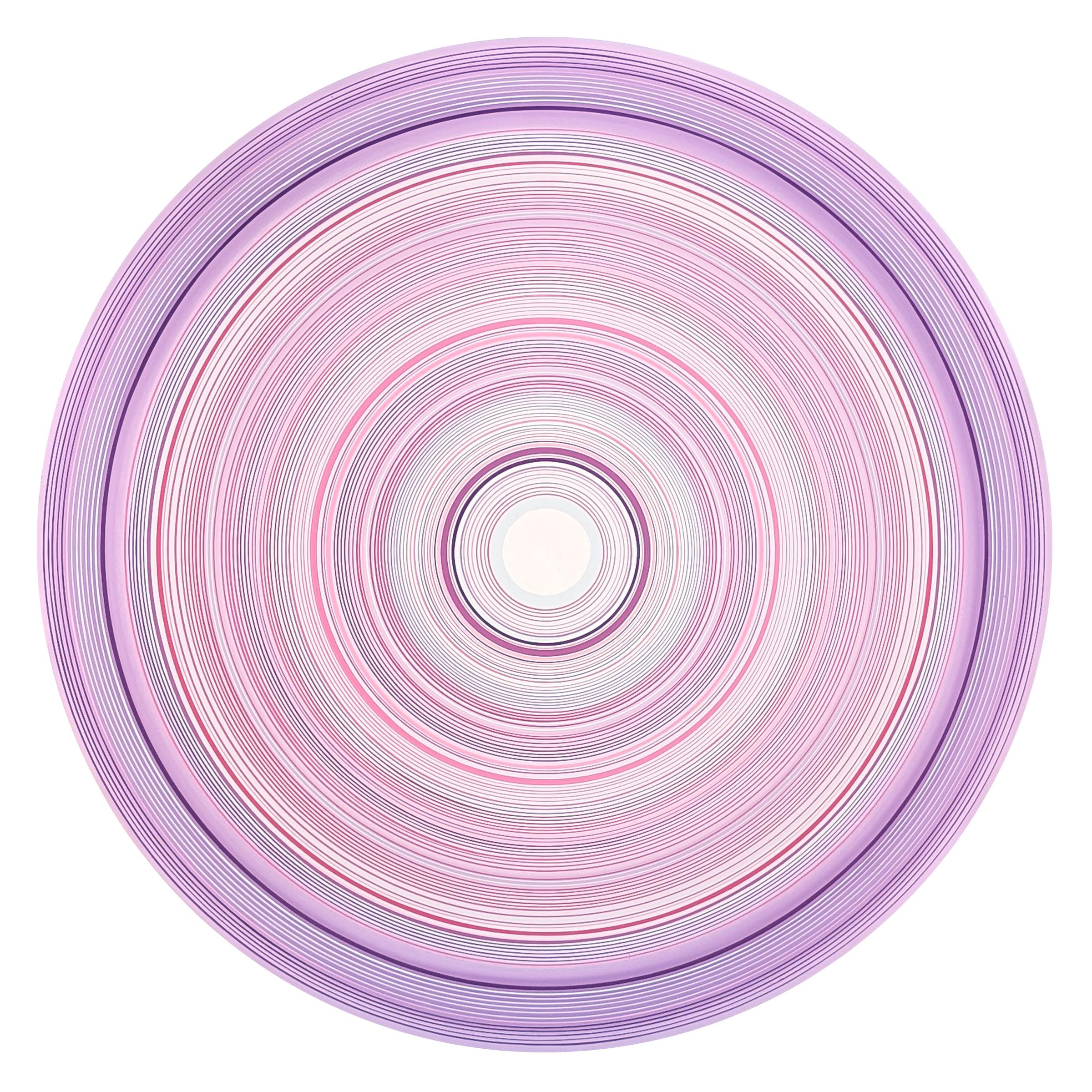 "Angeli" Pittura astratta contemporanea a pastello con cerchi concentrici rosa e viola