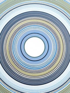 "Avon" Zeitgenössisches Gemälde in Blau, Aqua, Marine und Weiß mit konzentrischen Kreisen