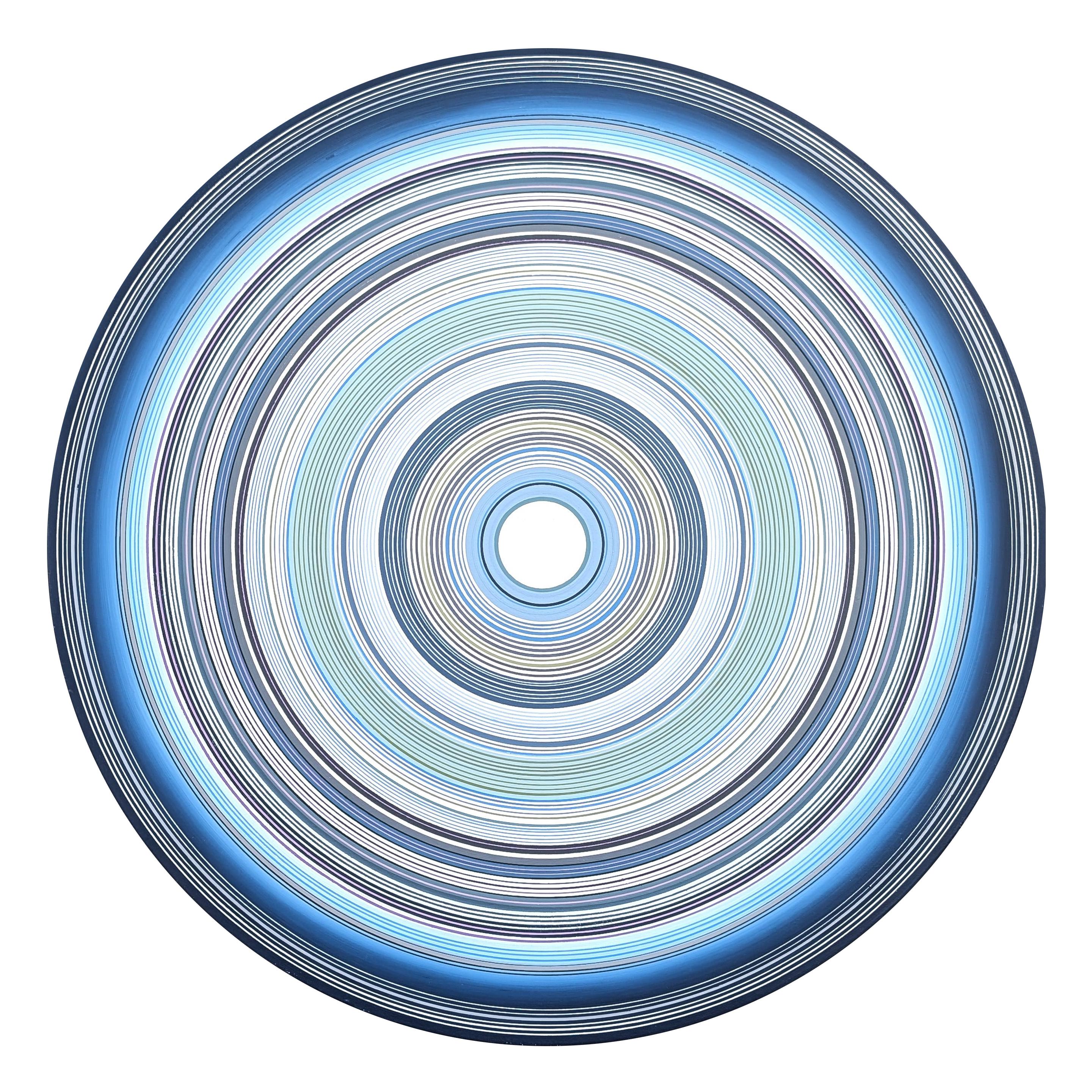 David Hardaker Abstract Painting – "Avon" Zeitgenössisches Gemälde in Blau, Aqua, Marine und Weiß mit konzentrischen Kreisen