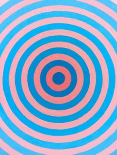 "Bessemer" Pittura astratta contemporanea a forma di cerchio concentrico rosa e blu