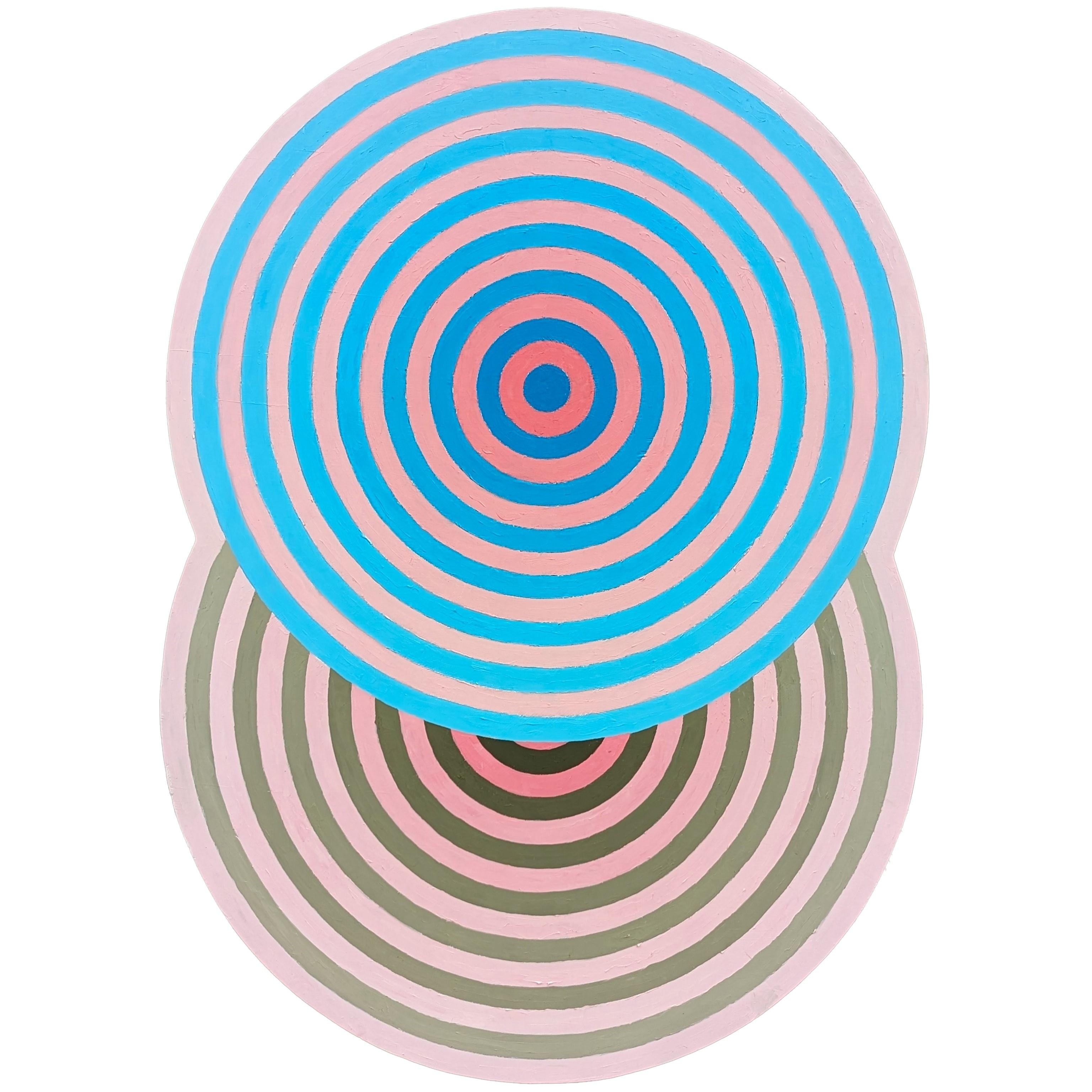 "Bessemer" Peinture abstraite contemporaine en forme de cercle concentrique rose et bleu - Art de David Hardaker