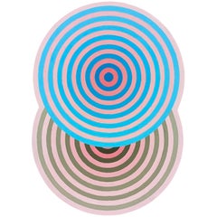 "Bessemer" Pittura astratta contemporanea a forma di cerchio concentrico rosa e blu