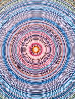 "Nacido para estar vivo" Pintura contemporánea en círculos concéntricos verdes, azules y rosas
