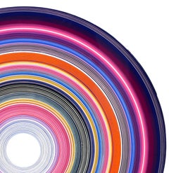 “Buck Rogers” Contemporary Pink, Navy, and Orange Concentric Circle Painting