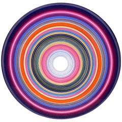 “Buck Rogers” Contemporary Pink, Navy, and Orange Concentric Circle Painting