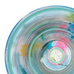 “Buttercup” Contemporary Light Blue, Pink, and Green Concentric Circle Painting