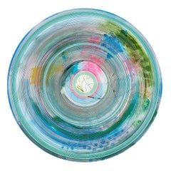 “Buttercup” Contemporary Light Blue, Pink, and Green Concentric Circle Painting