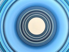 "Cash Machine" Contemporary Blue, Aqua, & White Concentric Circle Painting