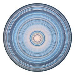 "Catturato dal fiume" Pittura astratta contemporanea a cerchi concentrici blu