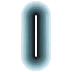 "Chuck" Contemporary Abstract Blue & White Ombre Shaped Concentric Oval Painting