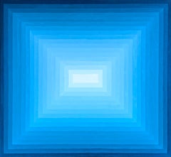 "Coopers Croze 1" Contemporary Abstract Blue Ombre Concentric Shaped Painting