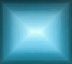 "Coopers Croze 3" Pintura Abstracta Contemporánea Teal Ombre Concéntrica con Forma