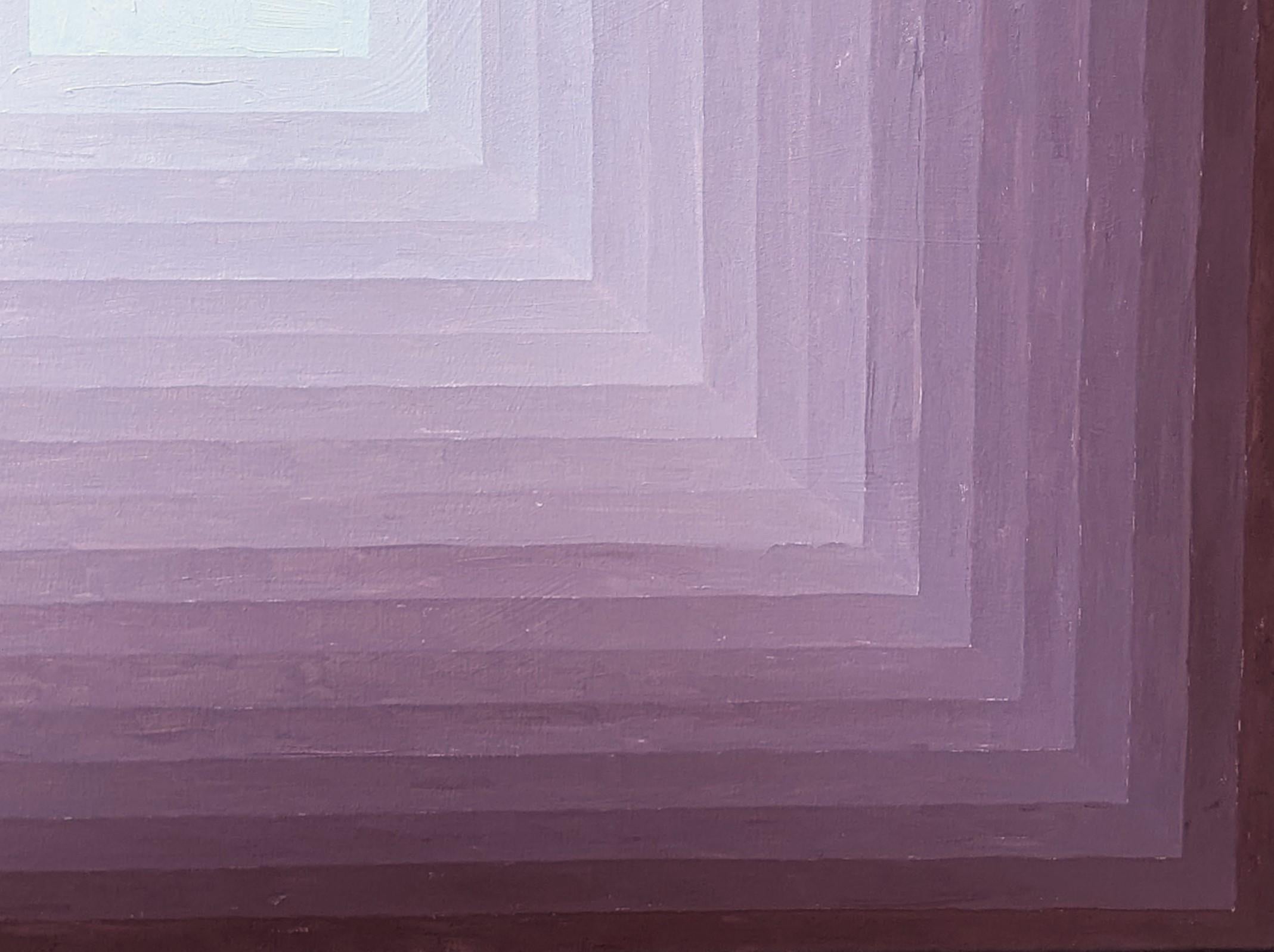 Quadro astratto contemporaneo a forme concentriche in bianco e magenta dell'artista David Hardaker di Houston, TX. Firmato, intitolato e datato dall'artista sul retro.

Dichiarazione dell'artista: L'opera è una risposta alla musica.

L'applicazione