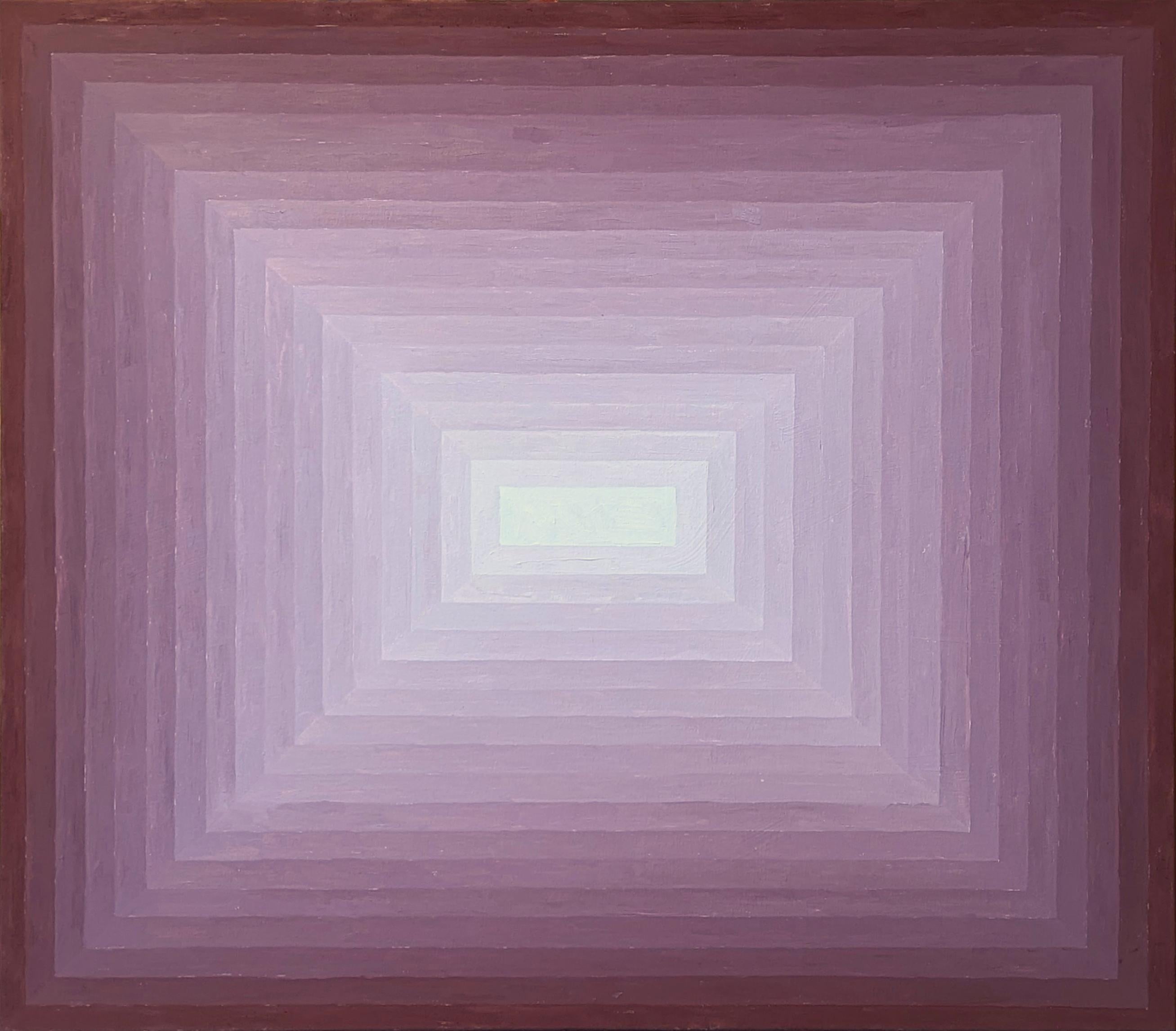 Abstract Painting di David Hardaker - "Coopers Croze 4" Pittura astratta contemporanea a forma concentrica color magenta Ombre