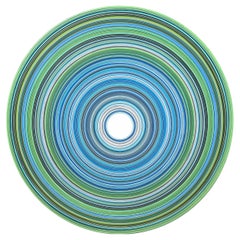 "Crash" Contemporary Colorful Abstract Blue & Green Concentric Circle Painting