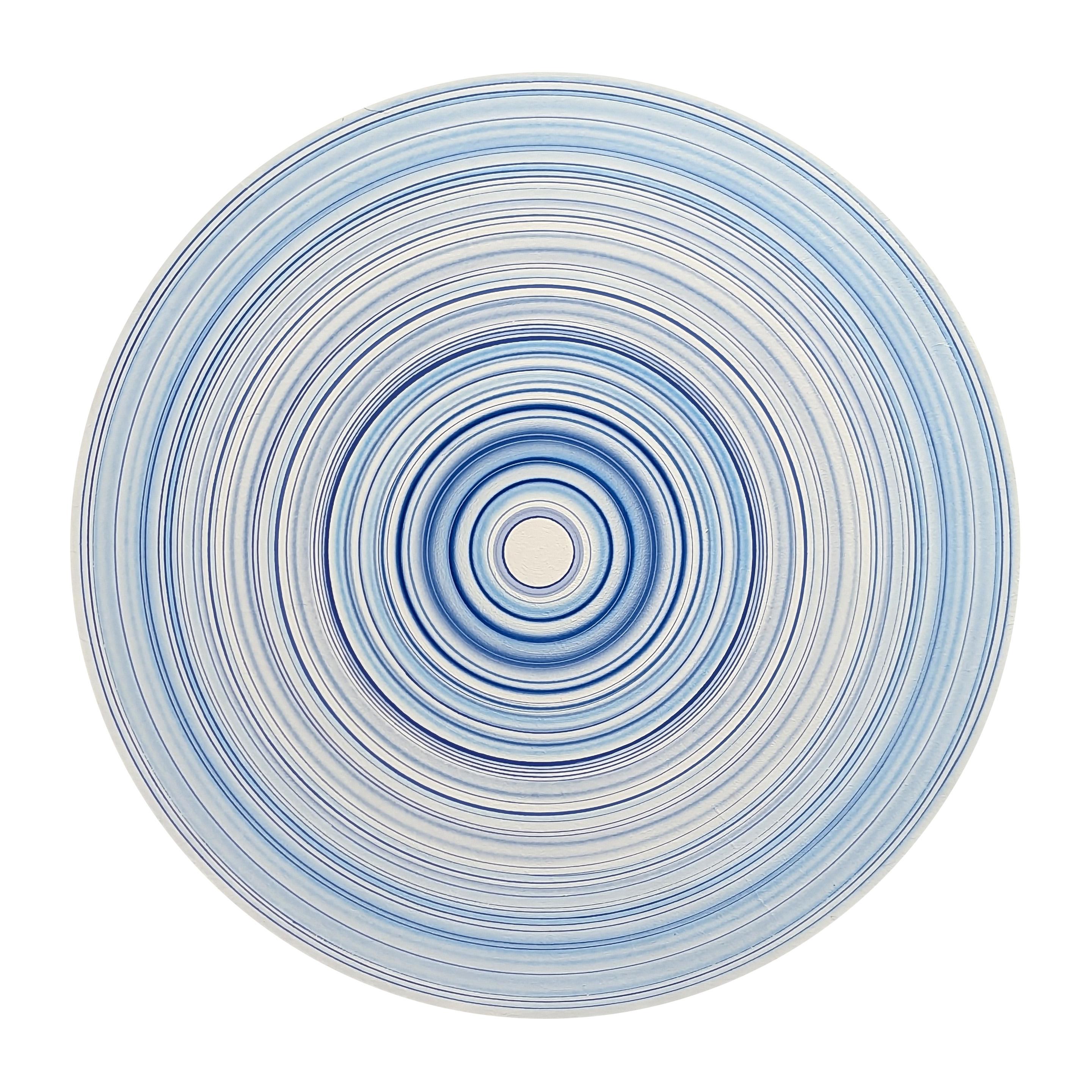 David Hardaker Abstract Painting – "Crazy Water" Contemporary Abstract Blue & White Concentric Circle Painting