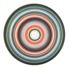 "Da A Ron Ron" Pittura contemporanea a cerchi concentrici arancione, blu e verde