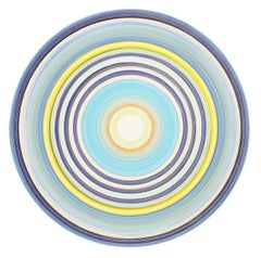 "Down by the Water" Shades of Blue and Yellow Op Art Circular Painting