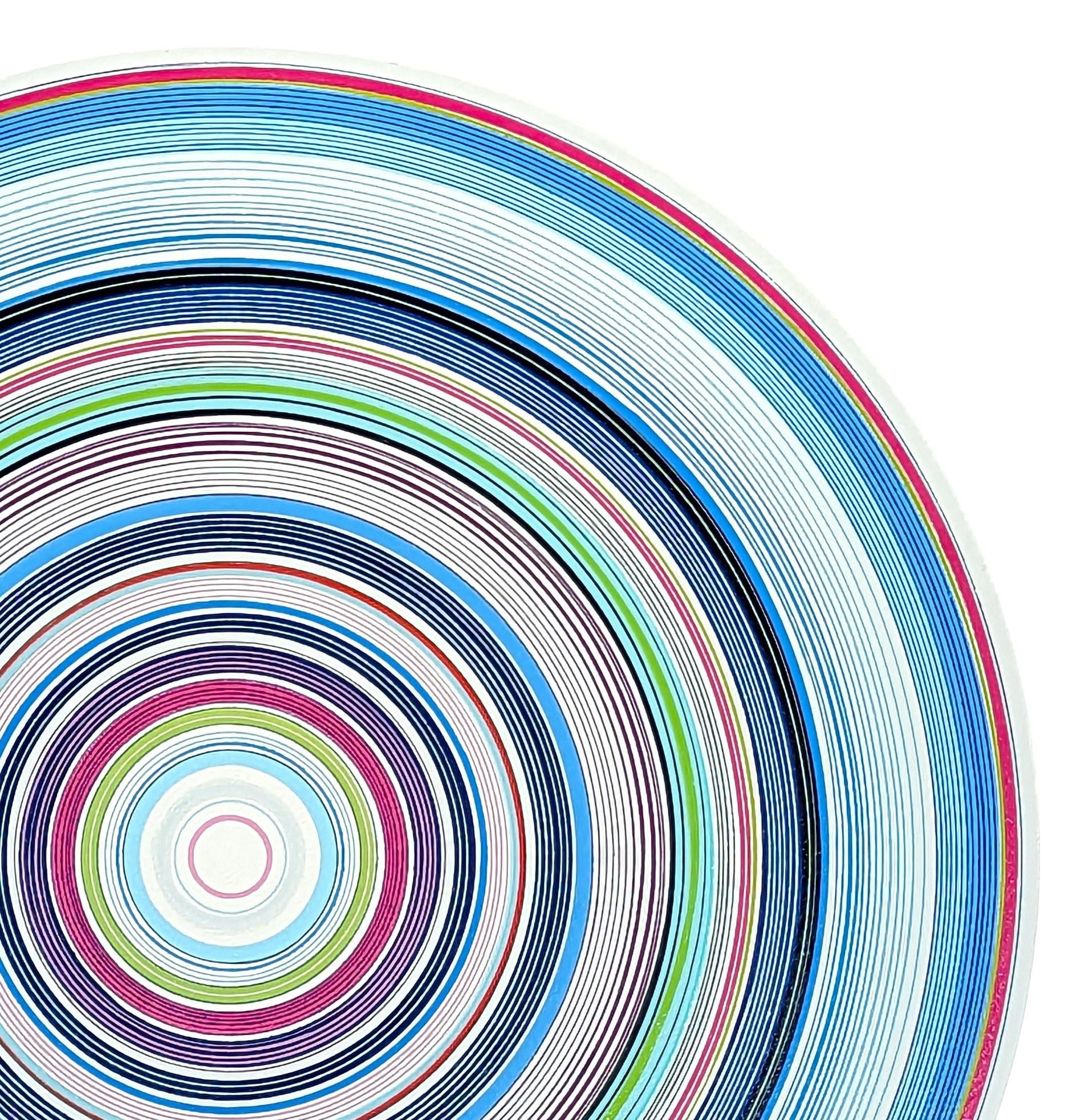 “Dreaming of You” Contemporary Blue, Green, and Pink Concentric Circle Painting 1