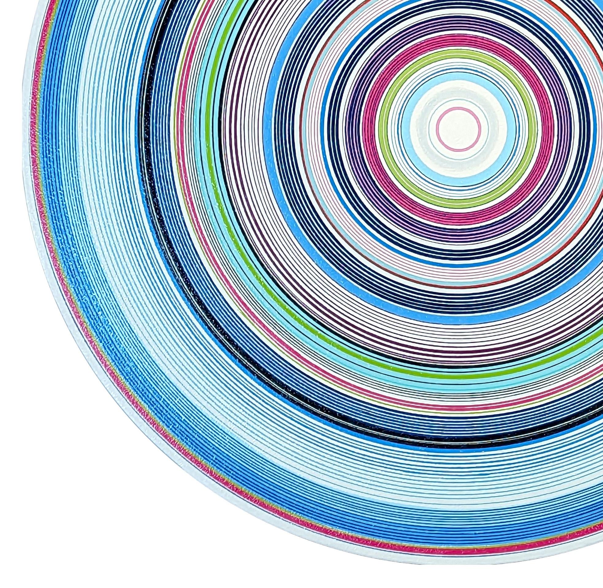“Dreaming of You” Contemporary Blue, Green, and Pink Concentric Circle Painting 2