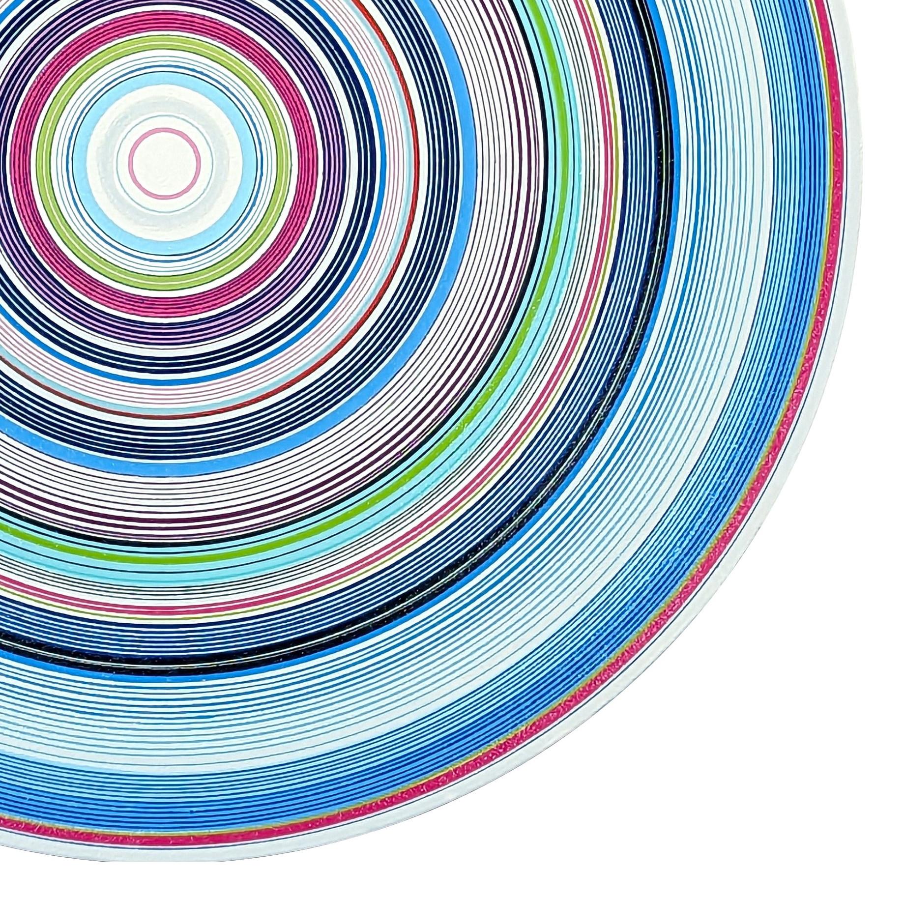 “Dreaming of You” Contemporary Blue, Green, and Pink Concentric Circle Painting 3