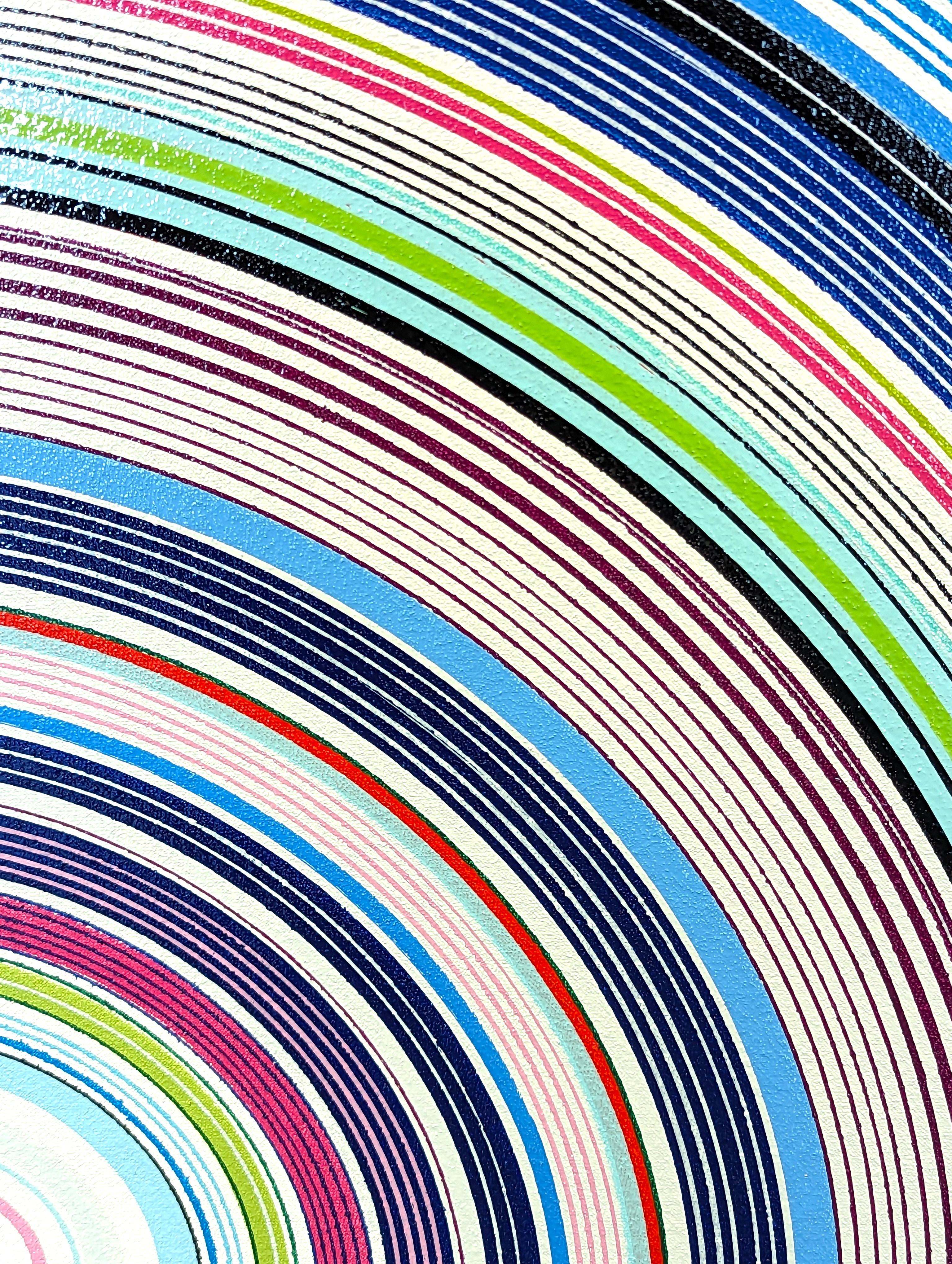 “Dreaming of You” Contemporary Blue, Green, and Pink Concentric Circle Painting 4