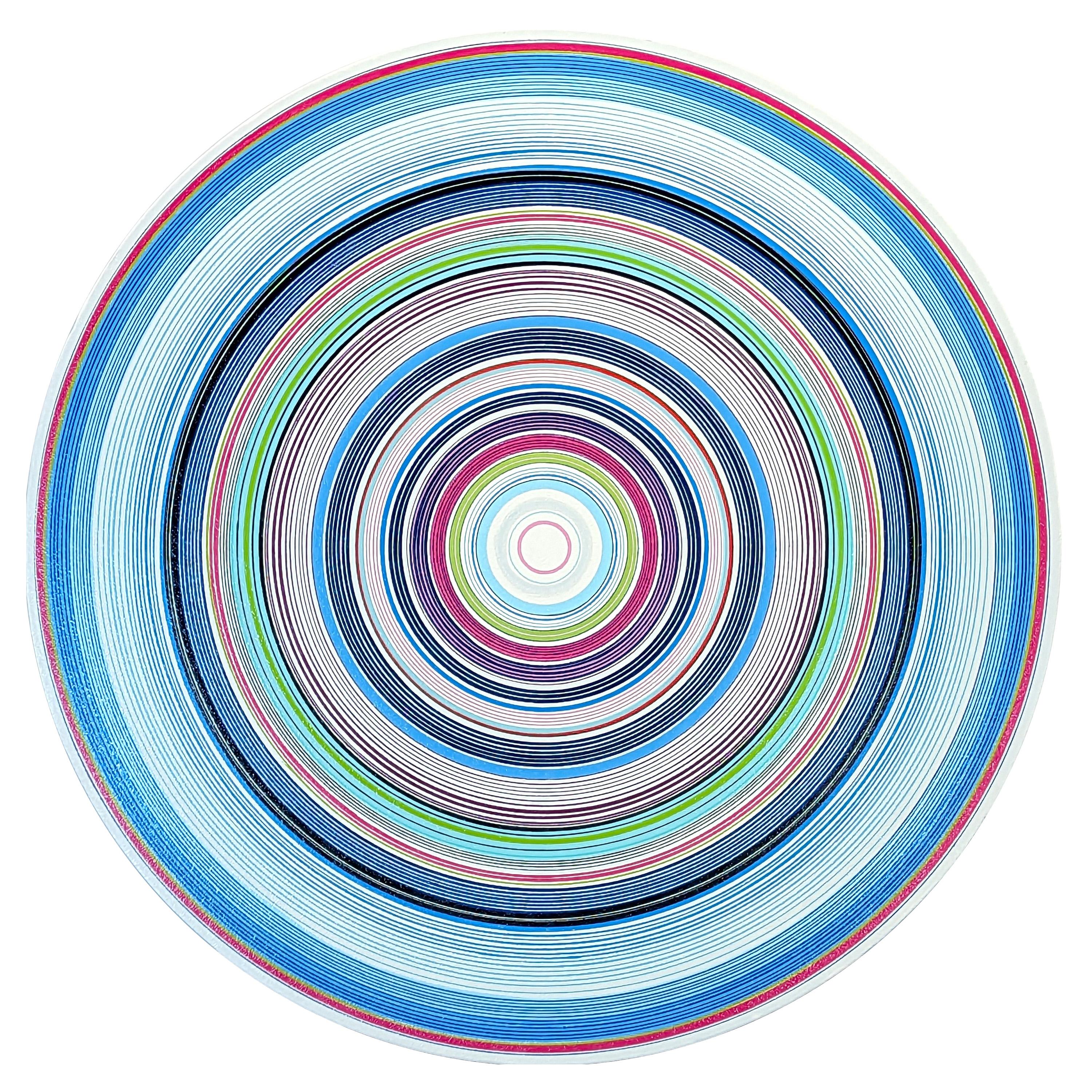 David Hardaker Abstract Painting - “Dreaming of You” Contemporary Blue, Green, and Pink Concentric Circle Painting